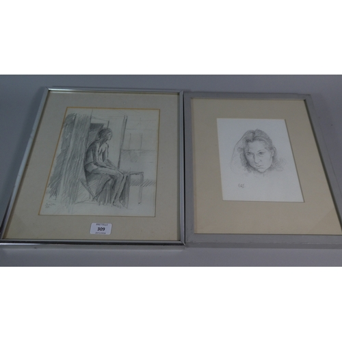 309 - A Framed Pencil Portrait by Sara John and a Life Sketch.