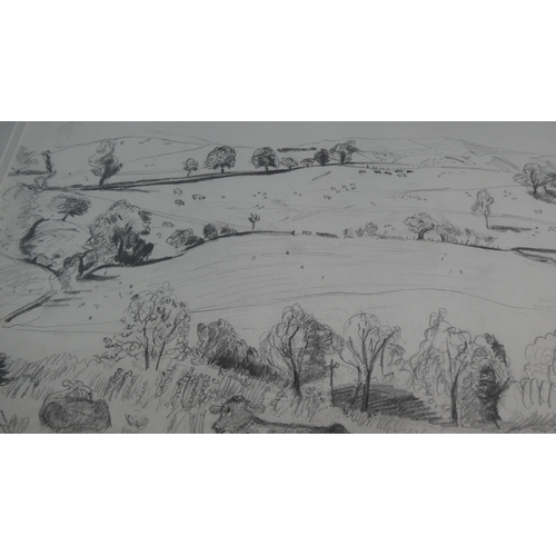 310 - Two Framed Pencil Sketches, The Gyrn/Priddburn Valley, 2009' and 'Olive Groves Towards Claviers' by ... 