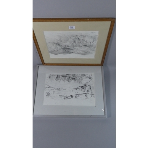 310 - Two Framed Pencil Sketches, The Gyrn/Priddburn Valley, 2009' and 'Olive Groves Towards Claviers' by ... 