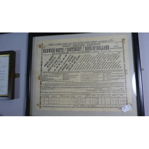 105 - A Collection of Two Railway Photographs and Framed Receipts etc