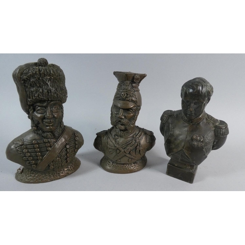 35 - A Collection of Three Military Resin Busts to include Napoleon and 17th Lancers, Each 19cms High