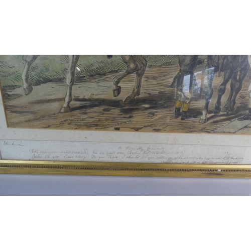 85 - A Framed Coloured John Leich Hunting Print, A Friendly Mount, 84cm Wide