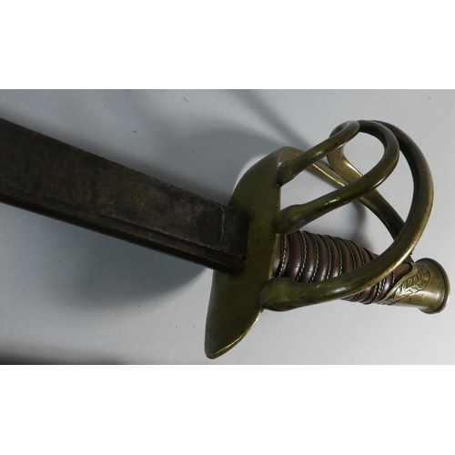 55 - A 19th  Century French Cavalry Sword with Wire Bound Grip and Brass Hilt. Shortened Blade, Steel Sca... 