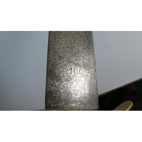 56 - A Far Eastern Klewang Type Cutlass or Machete, The 55cms Long Blade inscribed No.100