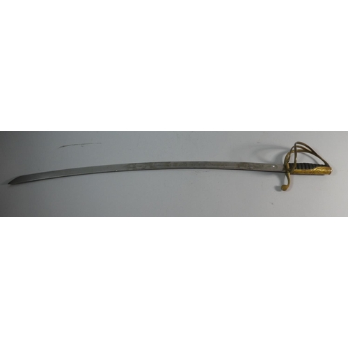 57 - A Polish Cavalry Sword, The Curved Blade inscribed 'Bog Honor i Ojczyzna' Brass Hilt and Wired Leath... 