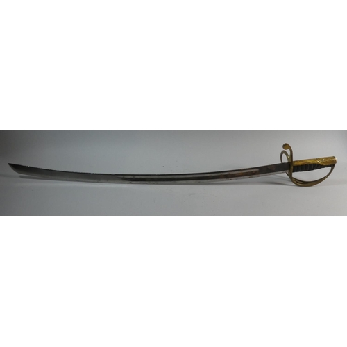 57 - A Polish Cavalry Sword, The Curved Blade inscribed 'Bog Honor i Ojczyzna' Brass Hilt and Wired Leath... 