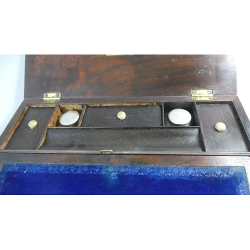 16 - A Late 19th Century Mother Pearl Inlaid Rosewood Fitted Writing Slope with Two Glass Inkwells, 35.5c... 