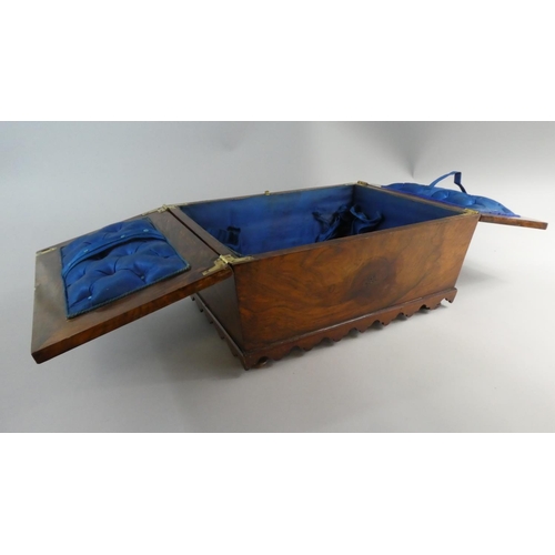 18 - A Late 19th Century Walnut Sewing Box with Silk Lined Buttoned Interior, Shaped Apron and Bun Feet, ... 