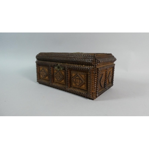 21 - A 19th Century Tramp Art Box. The Front Inscribed RG 1891 with a Metal Carrying Handle and Keyhole E... 