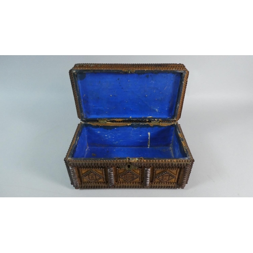 21 - A 19th Century Tramp Art Box. The Front Inscribed RG 1891 with a Metal Carrying Handle and Keyhole E... 