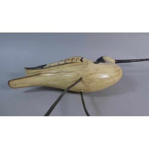 61 - A 20th Century Carved Wooden Display of a Long Billed Shorebird. 44cms Wide