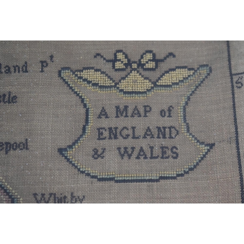 24 - A 19th Century Framed Sampler, A Map Of England And Wales by Mary Vernon