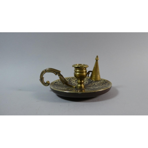 14 - A Boulle Work Bed Chamber Stick with Snuffer together with Boulle Work Tapering Cylindrical Lidded C... 