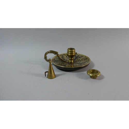 14 - A Boulle Work Bed Chamber Stick with Snuffer together with Boulle Work Tapering Cylindrical Lidded C... 