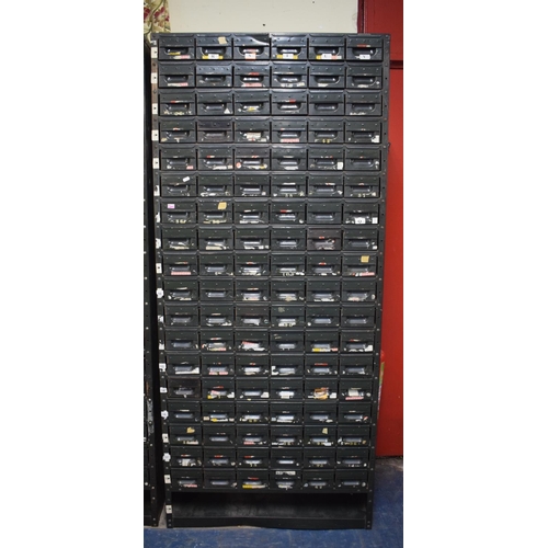 404 - A Vintage Industrial Metal 108 Drawer Tool Cabinet, 90cm x 29cm Deep x 283cm High