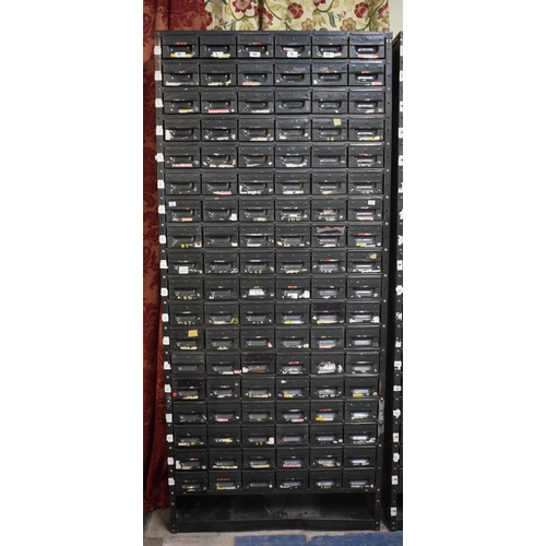 405 - A Vintage Industrial Metal 108 Drawer Tool Cabinet, 90cm x 29cm Deep x 283cm High