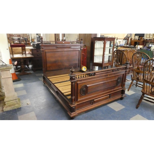 403 - A French Walnut Double Bed Frame with Reeded Pilasters and Vase Spindles, 157cm Wide (Max)