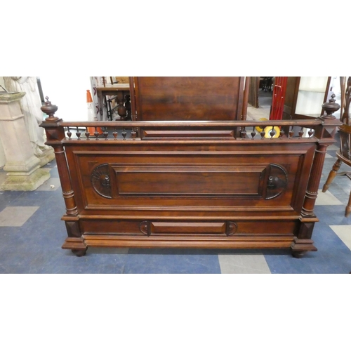 403 - A French Walnut Double Bed Frame with Reeded Pilasters and Vase Spindles, 157cm Wide (Max)