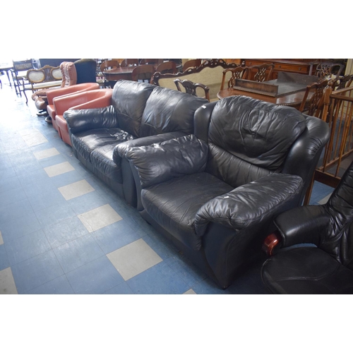 408 - A Black Leather Two Seater Settee and Arm Chair