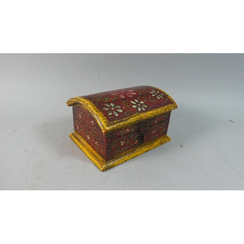 11 - A Painted Indian Dome Topped Wooden Box on Plinth Base, 17.5cm Wide