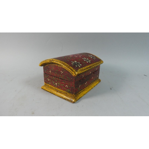 11 - A Painted Indian Dome Topped Wooden Box on Plinth Base, 17.5cm Wide