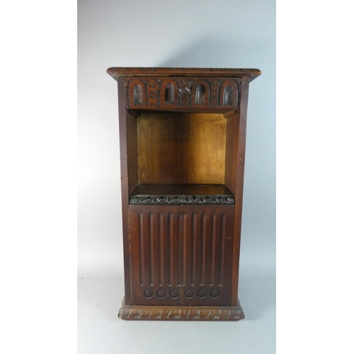 16 - A Carved Wooden Side Cabinet with Reeded Decoration and Single Top Drawer, 41cm Wide