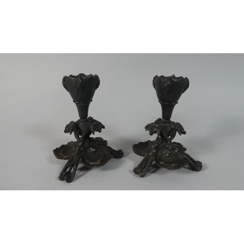 18 - A Pair of Zimmermann Cast Steel Candle Sticks on Eidelweiss Tripod Supports, 11cm High