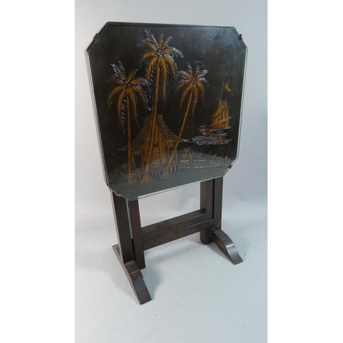 33 - A Small Oriental Folding Table on Twist Support, 30.5cm Square