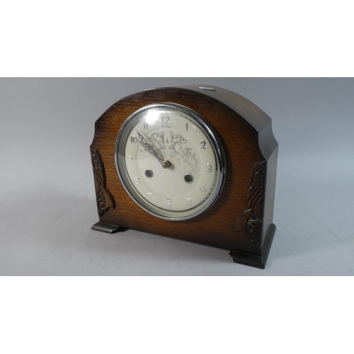 40 - A Mid 20th Century Oak Cased Mantle Clock with Eight Day Movement by Bentima, 26cm Wide