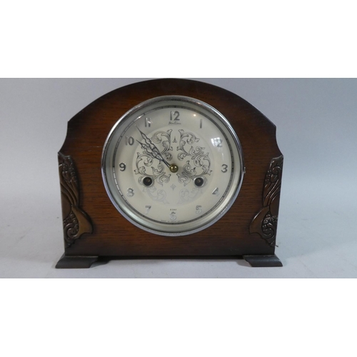 40 - A Mid 20th Century Oak Cased Mantle Clock with Eight Day Movement by Bentima, 26cm Wide