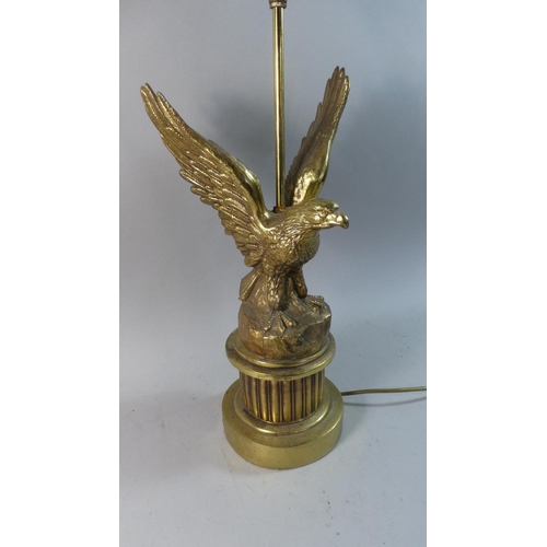 43 - A Brass Table Lamp in the Form of Eagle with Outstretched Wings Having Opaque Glass Flame Shade, 78c... 