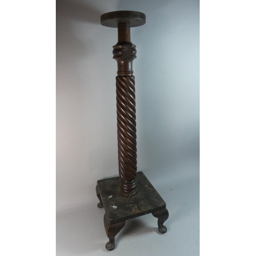 46 - A Turned Spiralled Torchere Stand Formed from 19th Century Bed Post, Small Cabriole Leg Supports, 97... 