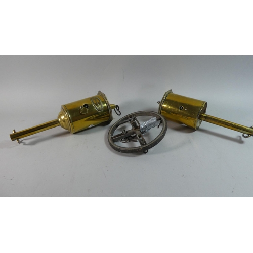 48 - Two Victorian Brass Clockwork Meat Jacks with One Wheel and Key