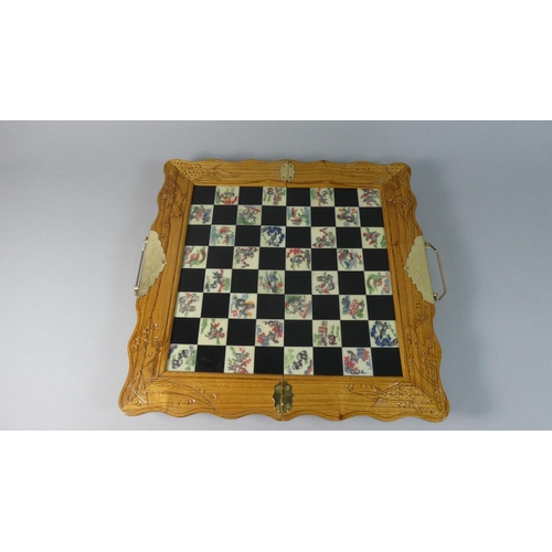 49 - A Late 20th Century Oriental Folding Chessboard with Two Drawers Containing Chinese Style Pieces, 40... 