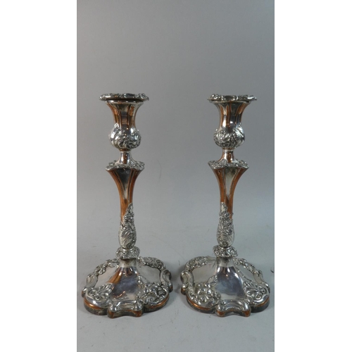 5 - A Pair of Late 19th/Early 20th Century Sheffield Plate Candlesticks, 26cm High