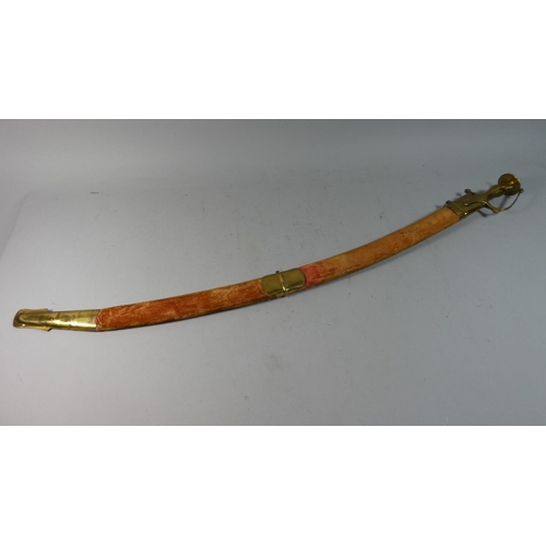 53 - A Brass Mounted Indian Cutlass with Engraved Blade and Brass Mounted Scabbard, Total Length 97cm