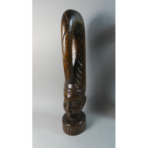 57 - A Pair of Carved Wooden African Tribal Busts of Maidens Each 52cm High