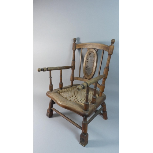 65 - A Late 19th Century Inlaid Cane Seated and Back Childs Armchair, 59cm High