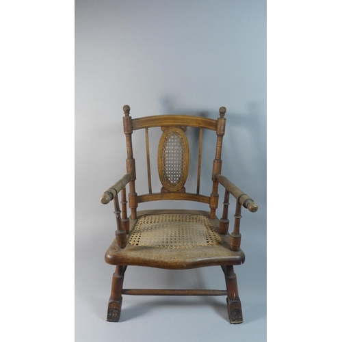 65 - A Late 19th Century Inlaid Cane Seated and Back Childs Armchair, 59cm High