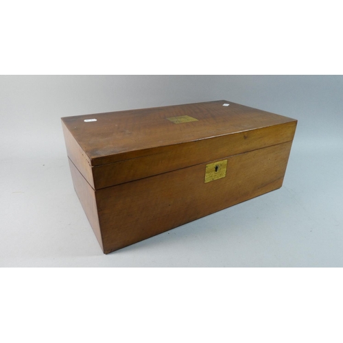 8 - A Brass Inlaid Campaign Style Mahogany Writing Slope with Fitted Interior, 45cm Wide