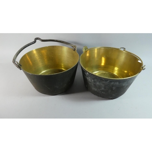 85 - Two 19th Century Brass Jam Kettles with Loop Handles, 28.5cm Diameter