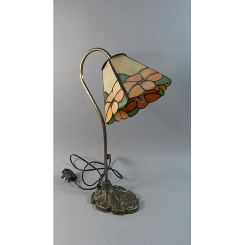 88 - A Brass Desk Top Table Lamp with Tiffany Style Shade, 46cm High