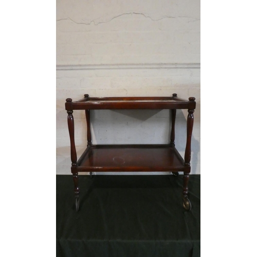 90 - A Mid 20th Century Two Tier Mahogany Framed Trolley Together with a Thorn Wood Walking Stick, Stick ... 