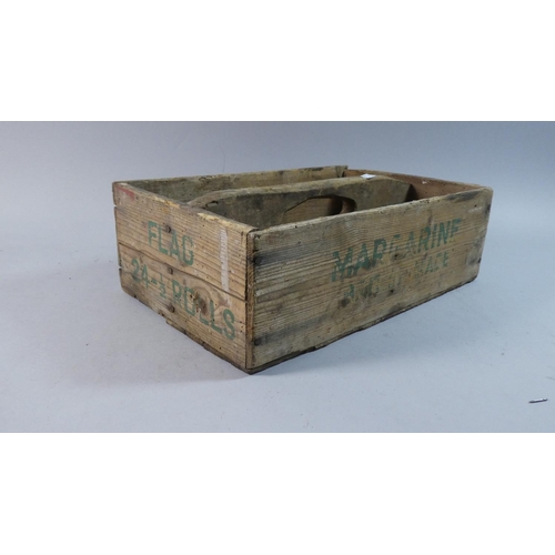 94 - A Vintage Pine Two Division 'Flag Margarine' Two Division Carrying Box, 36cm Wide