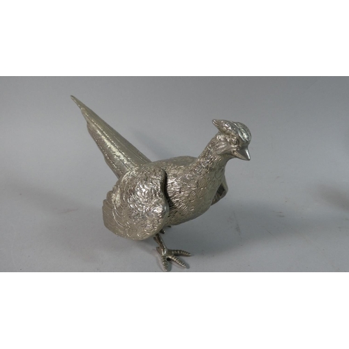 95 - Two Silver Plated Studies of Fighting Cock Pheasants, 21cm Long