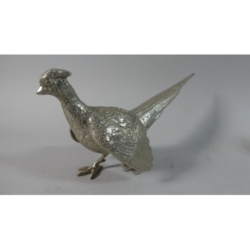 95 - Two Silver Plated Studies of Fighting Cock Pheasants, 21cm Long