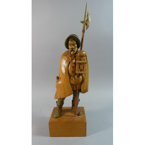 96 - A German Carved Wooden Figure of a Night Watchman with Pike, 48cm High