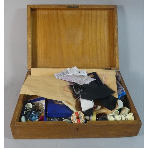 10 - A Continental Inlaid Sewing Box with Contents Inscribed Madeira, 29cm Wide