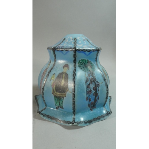 118 - Two Vintage Opaque Glass Light Shades, 33cm Diameter and Octagonal Chinoiserie Example 15cm high