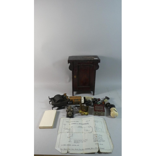 15 - An Edwardian Box Containing Various Electrical Switches and Accessories and a Telegraph Key